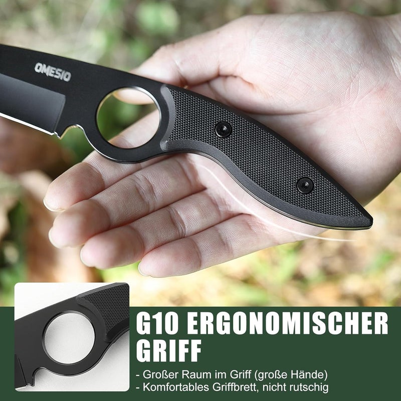 Omesio Fixed Blade Knife, 8.46" Full Tang EDC Horizontal Carry for Men, Green Anti-Slip G10 Handle Sharp 5Cr13MoV Steel Tactical Camping Knife with Kydex Sheath, Ideal for Gifting - Image 3